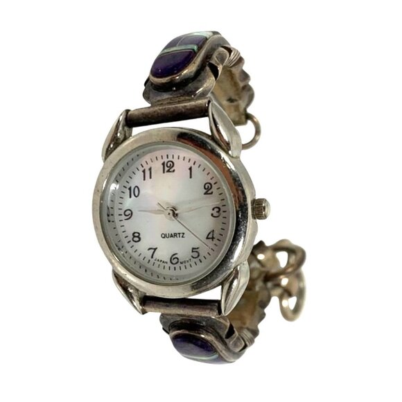 Vintage Sterling Silver Signed Native American Charoite Opal Watch UNTESTED - Picture 4 of 8